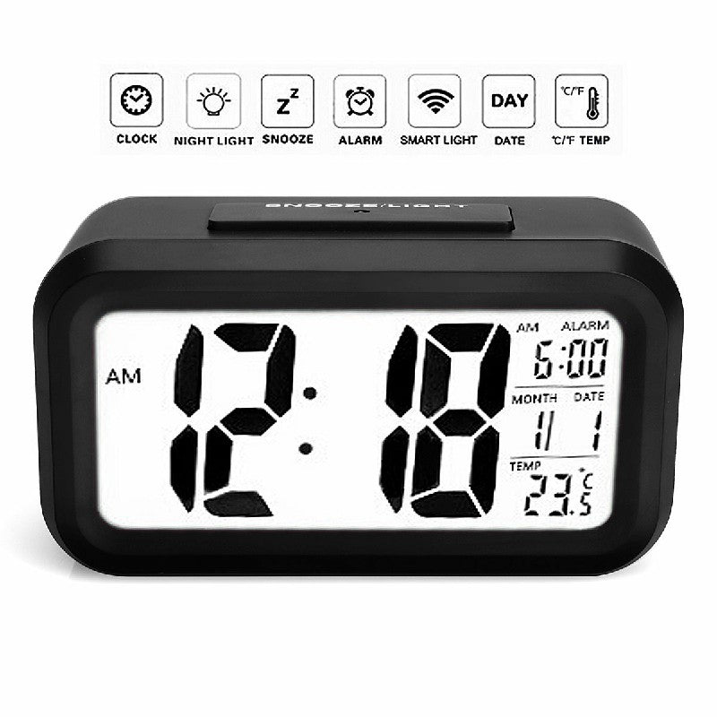 5.3 Inch Smart Simple Silent LED Digital Alarm Clock w/ Date Temp Display -Black