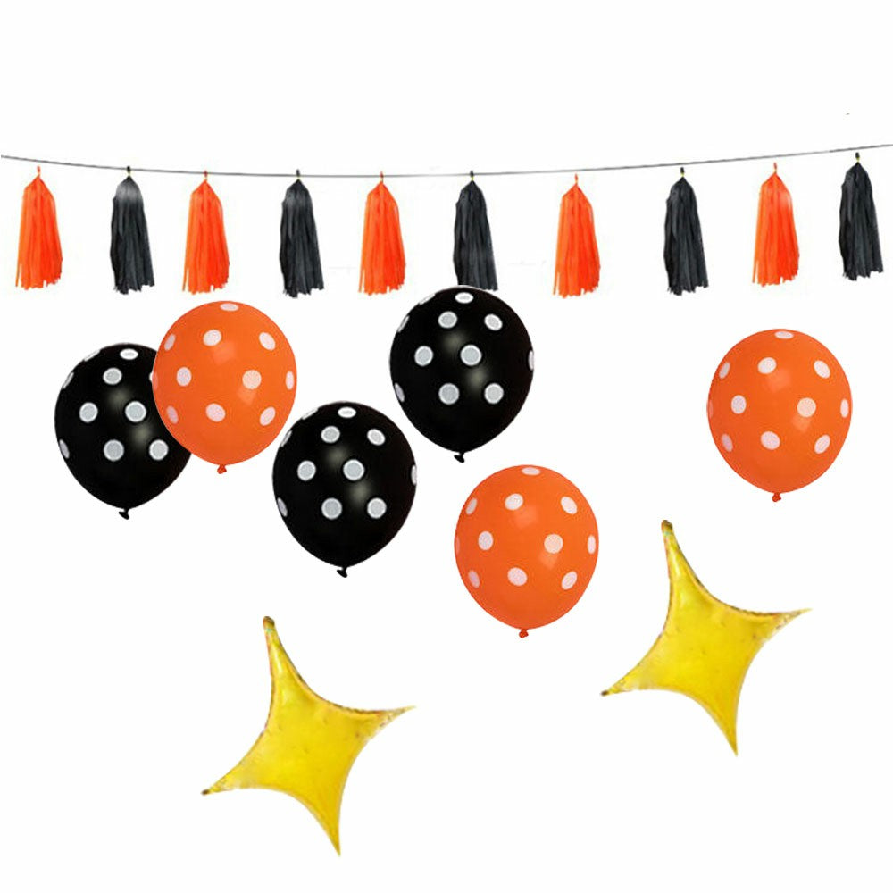 Halloween Decoration Bat Balloon Polka Dot Latex Balloons Letter Tassel Four-pointed Star