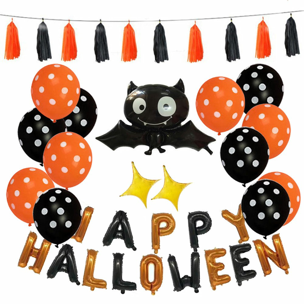 Halloween Decoration Bat Balloon Polka Dot Latex Balloons Letter Tassel Four-pointed Star