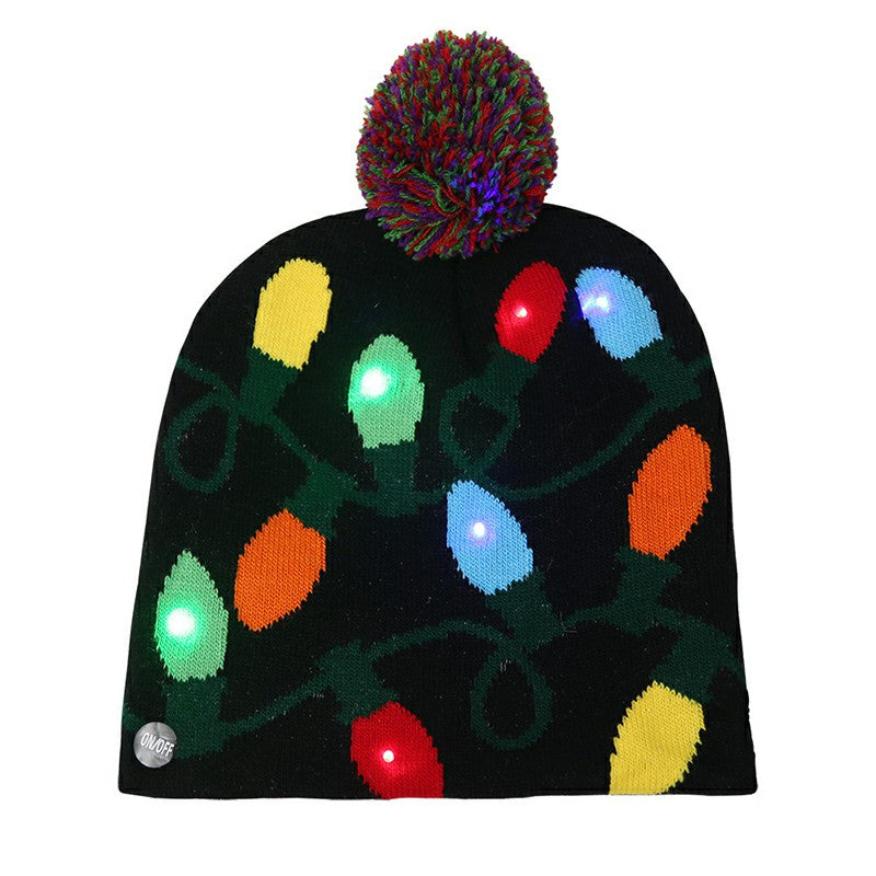 Christmas LED Light Winter Warm Beanie Cap New Year Party Santa Knitted Hat Decoration for Adult - Lantern