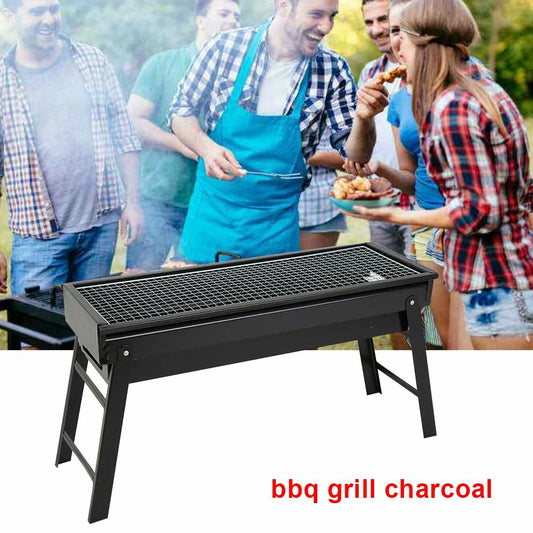 Large BBQ Steel Charcoal Barbecue Grill Collapsible Pullable Portable Outdoor Picnic Cooking Stove - Size L