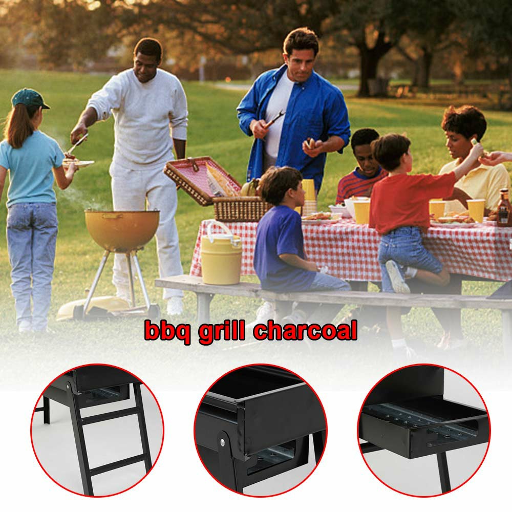 Large BBQ Steel Charcoal Barbecue Grill Collapsible Pullable Portable Outdoor Picnic Cooking Stove - Size L