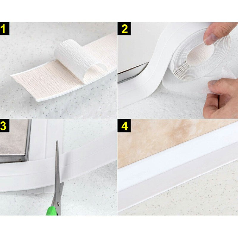 Caulk Tape Strip Bathroom Kitchen Self Adhesive Sealant Tape Edge Sink Wall 2.2x3.2cm - White