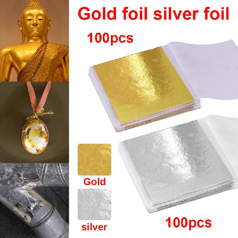 100 PCS Gilding Foil Sheets DIY for Decoration of Ceiling Gold Crafts Furniture Buddha Statue and Temple - Gold