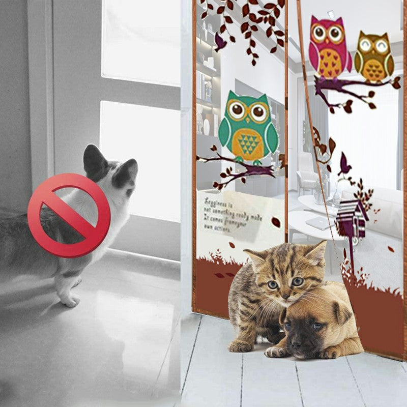 Magic Door Curtain Mesh Magnetic Fastening Hands Free Insect Fly Screen - Coffee Owl