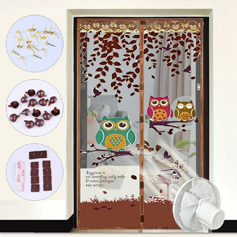 Magic Door Curtain Mesh Magnetic Fastening Hands Free Insect Fly Screen - Coffee Owl