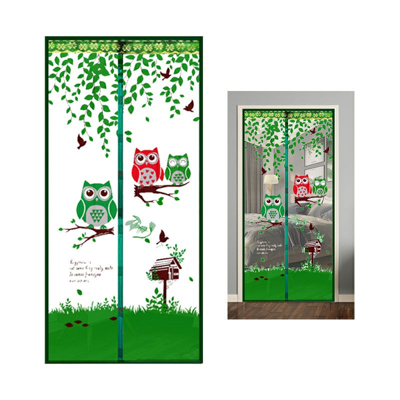 Magic Door Curtain Mesh Magnetic Fastening Hands Free Insect Fly Screen - Green Owl