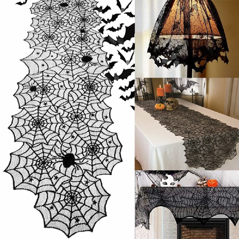 Halloween Table Cloth Fireplace Party Window Spider Web Cobweb Decoration