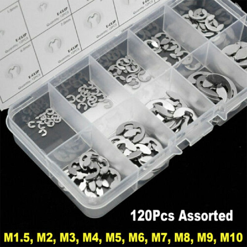 120 pcs Assorted M1.5 - M10mm Stainless Steel E Clips Kit Retaining Ring