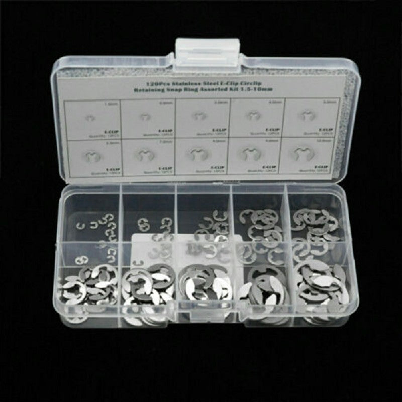 120 pcs Assorted M1.5 - M10mm Stainless Steel E Clips Kit Retaining Ring