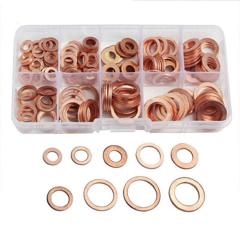 200x Oil Drain Plug Washer Copper Seal Ring Gasket Assortment Set M5-M14 New