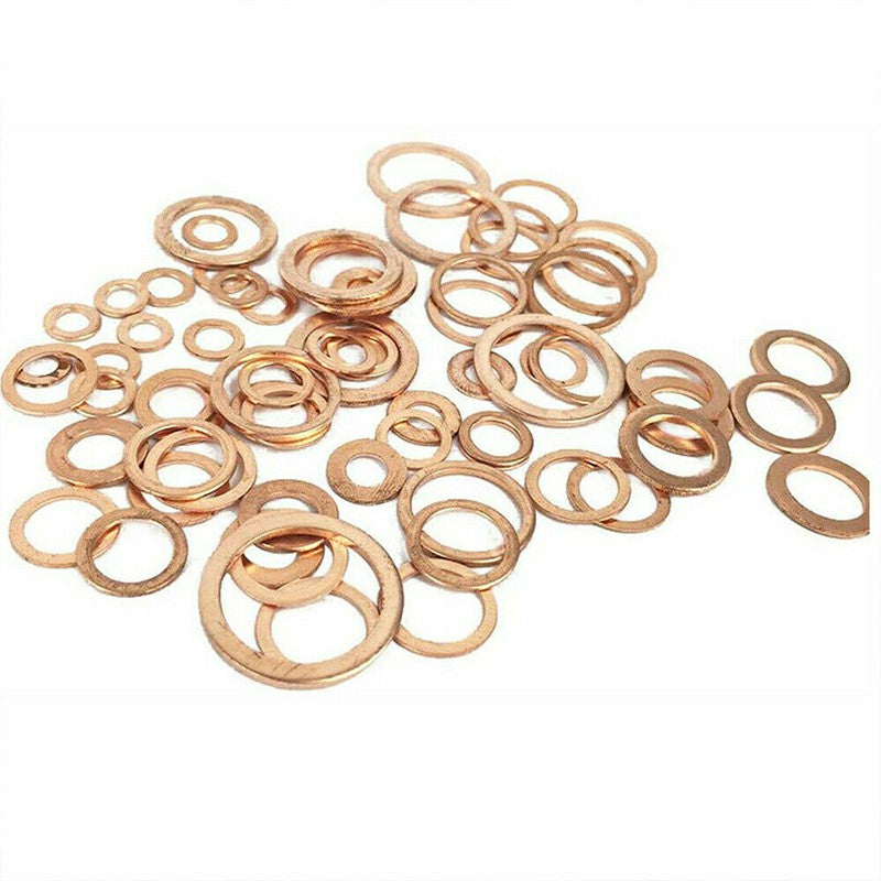 200 pcs Assorted Solid Copper Car Engine Crush Washers Set Seal Flat Ring