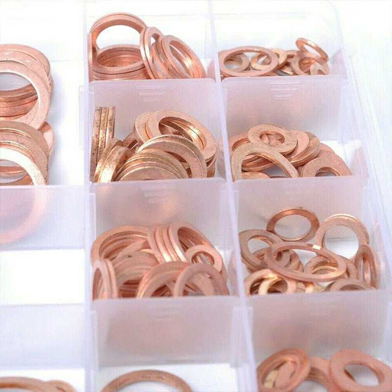 200 pcs Assorted Solid Copper Car Engine Crush Washers Set Seal Flat Ring