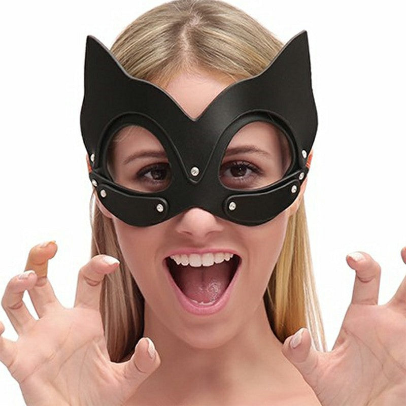 Lady Leather Masks Cat Mask Half Face Mask for Cosplay and Halloween Party