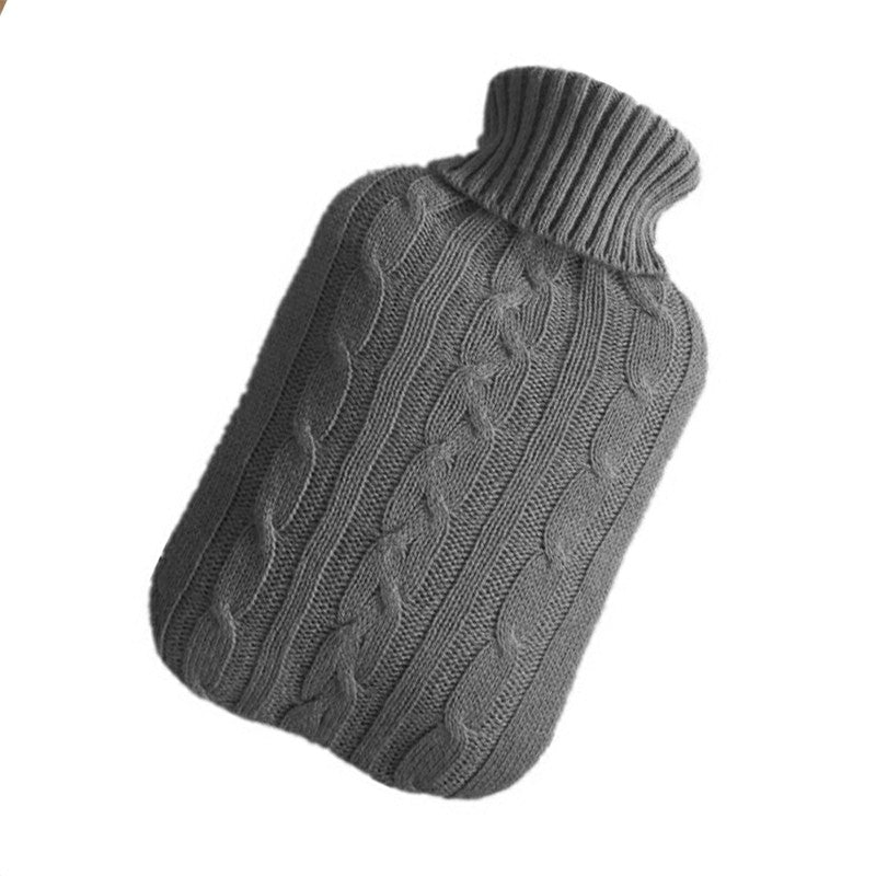 2L PVC Large Hot Water Bottle Quality Hot Water Bottles Body Warmer Hand Warmer with Arran Knitted Cover - Grey