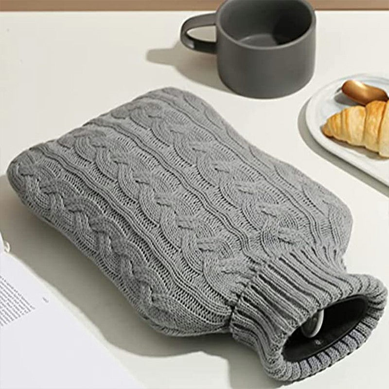 2L PVC Large Hot Water Bottle Quality Hot Water Bottles Body Warmer Hand Warmer with Arran Knitted Cover - Grey