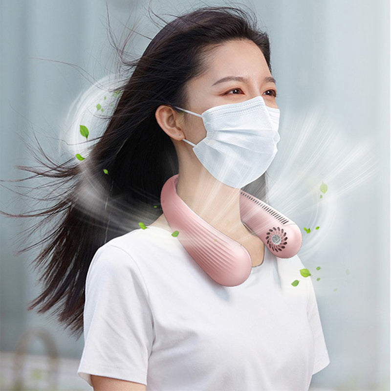 Portable Hanging Neck Fan, Bladeless Hands Free Fan with 3 Speeds, Wearable Personal Fan Black White Pink