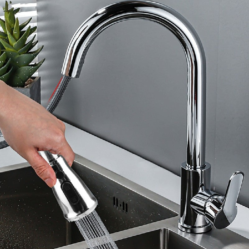 Kitchen Taps Sink Mixer Pull Out Spray Tap Single Faucet - Silver