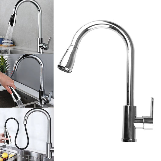 Kitchen Taps Sink Mixer Pull Out Spray Tap Single Faucet - Silver