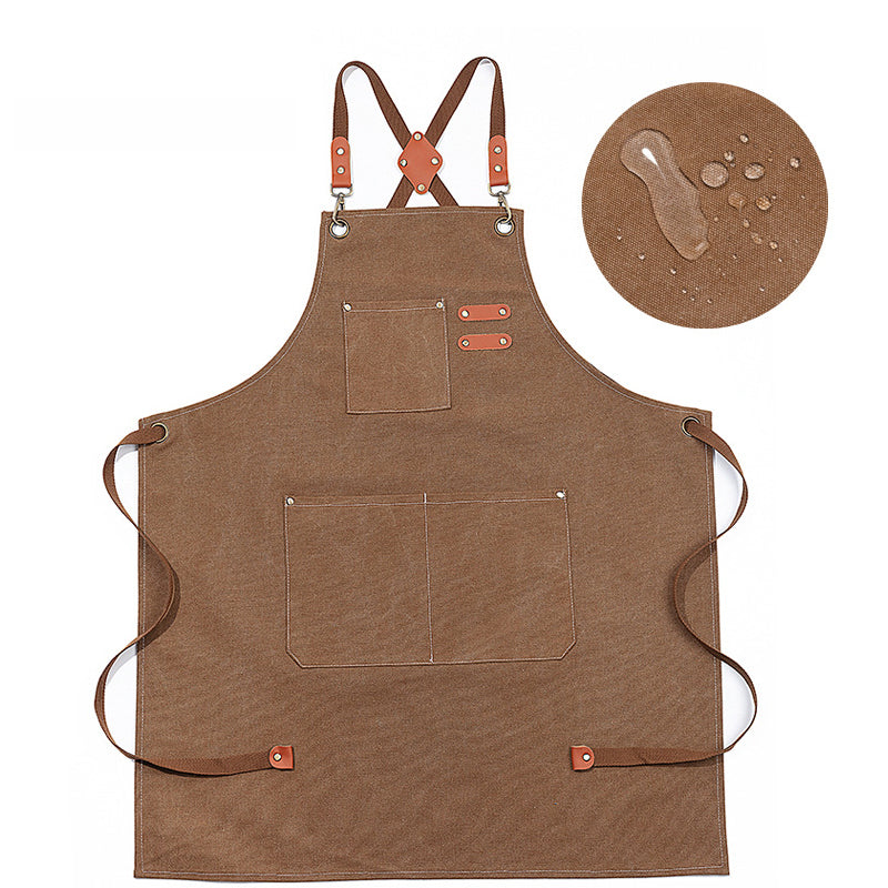 Waxed Canvas Apron for Woodworking Chef Workshop Unisex - Black Brown