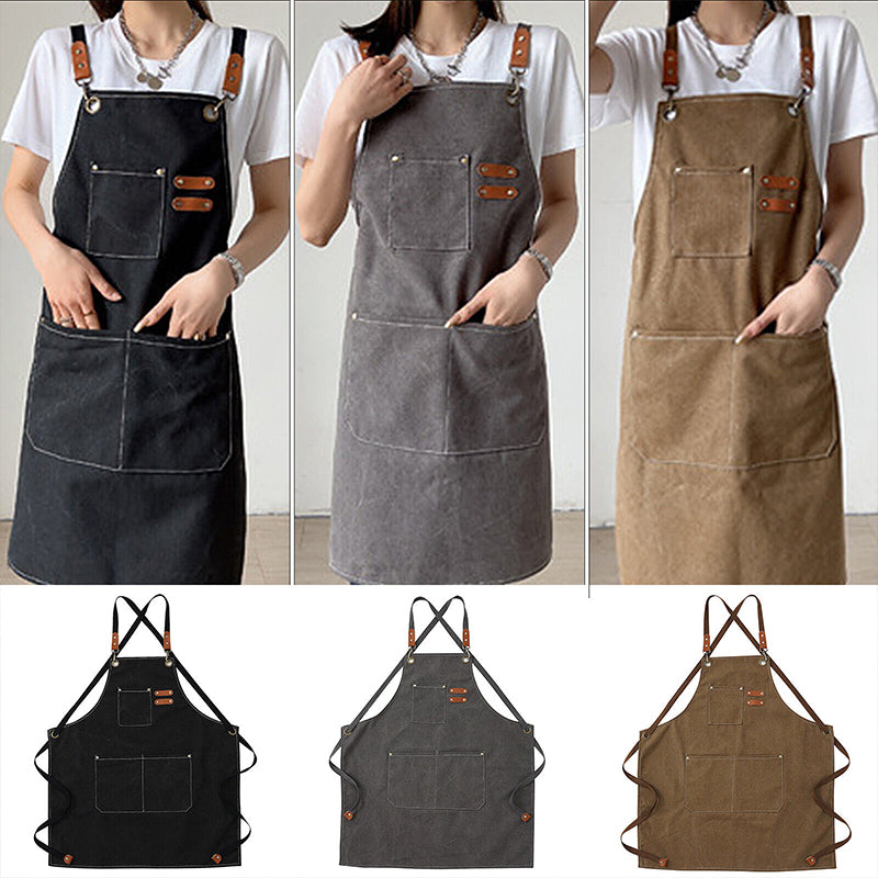 Waxed Canvas Apron for Woodworking Chef Workshop Unisex - Black Brown