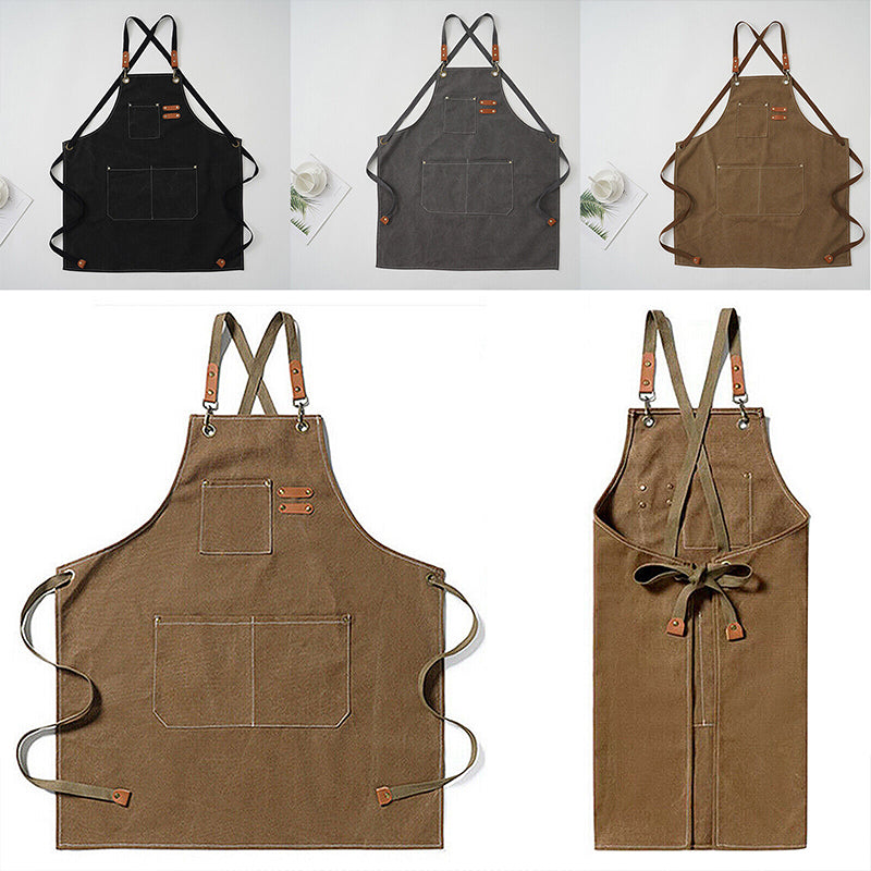 Waxed Canvas Apron for Woodworking Chef Workshop Unisex - Black Brown