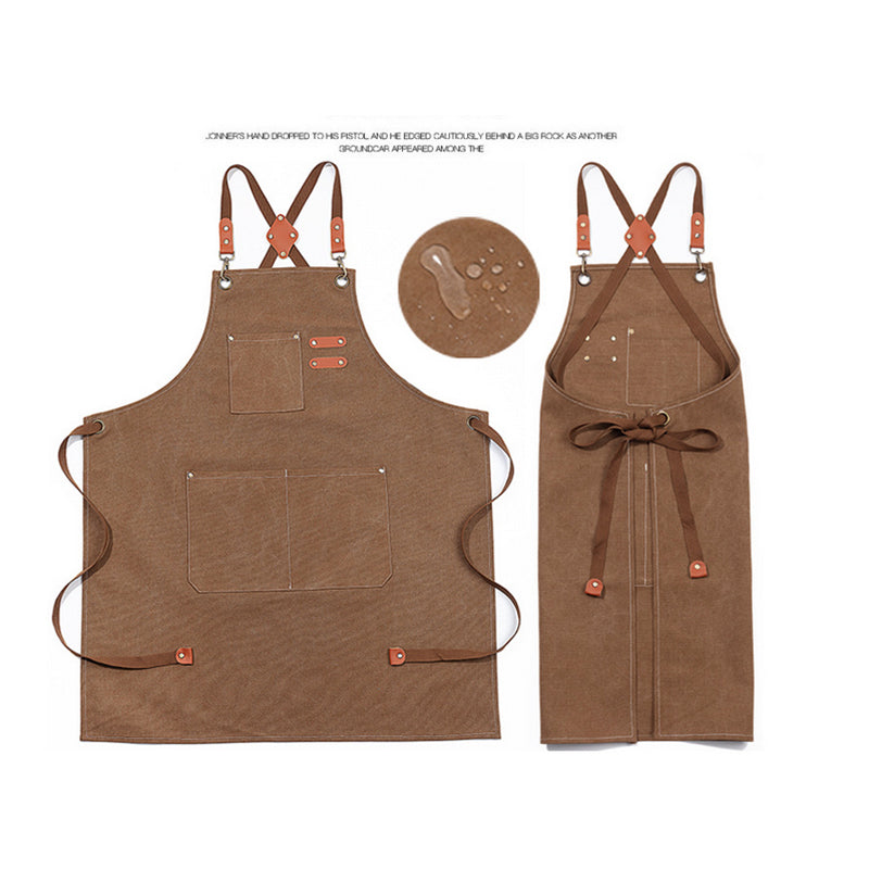 Waxed Canvas Apron for Woodworking Chef Workshop Unisex - Black Brown