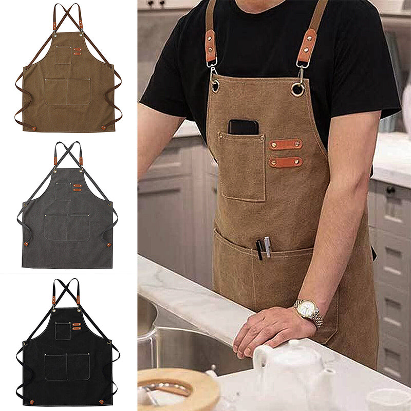 Waxed Canvas Apron for Woodworking Chef Workshop Unisex - Black Brown