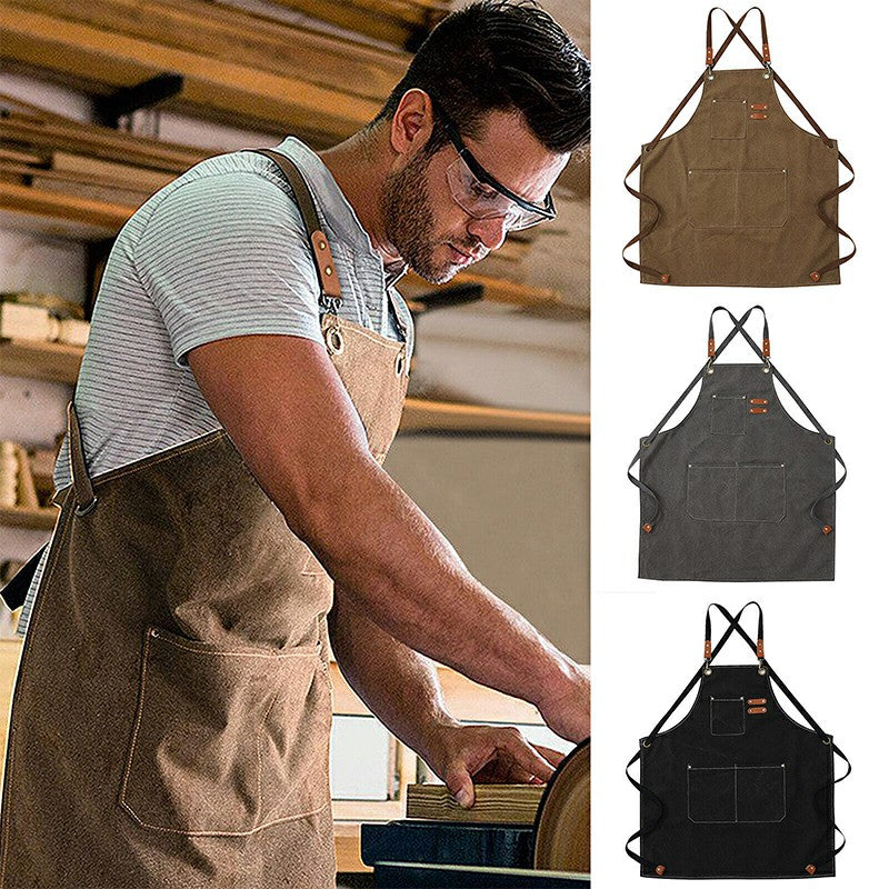 Waxed Canvas Apron for Woodworking Chef Workshop Unisex - Black Brown