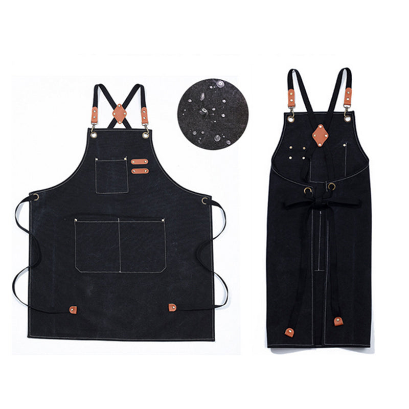 Waxed Canvas Apron for Woodworking Chef Workshop Unisex - Black Brown