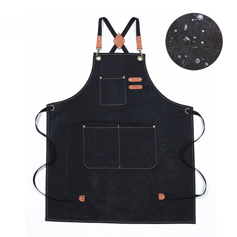 Waxed Canvas Apron for Woodworking Chef Workshop Unisex - Black Brown