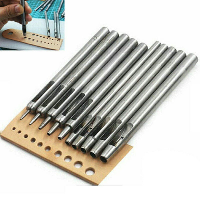 10pcs Leather Round Hole Puncher Steel Hollow Puncher Tool Set for Watch Belt Canvas