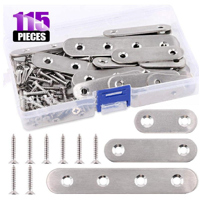 115pcs Stainless Steel Flat Straight Bracket Repair Fixing Connector and Screws Set