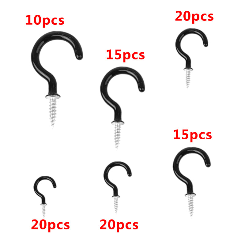 100 Pieces 6 Sizes Vinyl Coated Cup Hooks Screw-in Ceiling Hooks Mug Hooks Hangers Assortment Kit Black or White