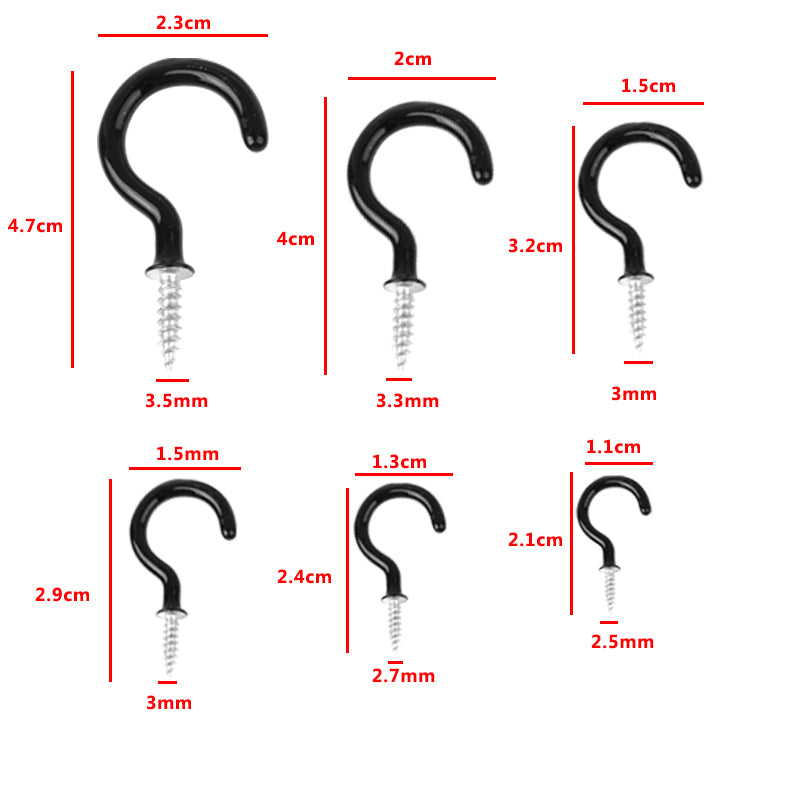 100 Pieces 6 Sizes Vinyl Coated Cup Hooks Screw-in Ceiling Hooks Mug Hooks Hangers Assortment Kit Black or White