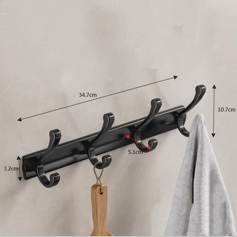 Wall Hanger Hooks Heavy Duty Coat Rack Wall Mounted 4 Hooks - Black