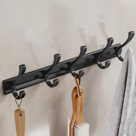 Wall Hanger Hooks Heavy Duty Coat Rack Wall Mounted 5 Hooks - Black