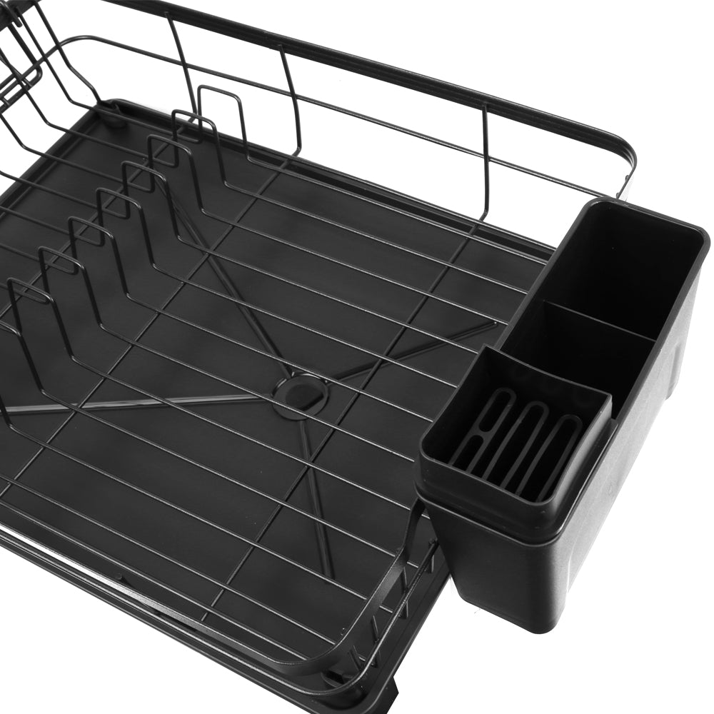 Dish Drying Rack Stainless Steel Dish Drainer with Drip Tray and Utensil Holder - Grey