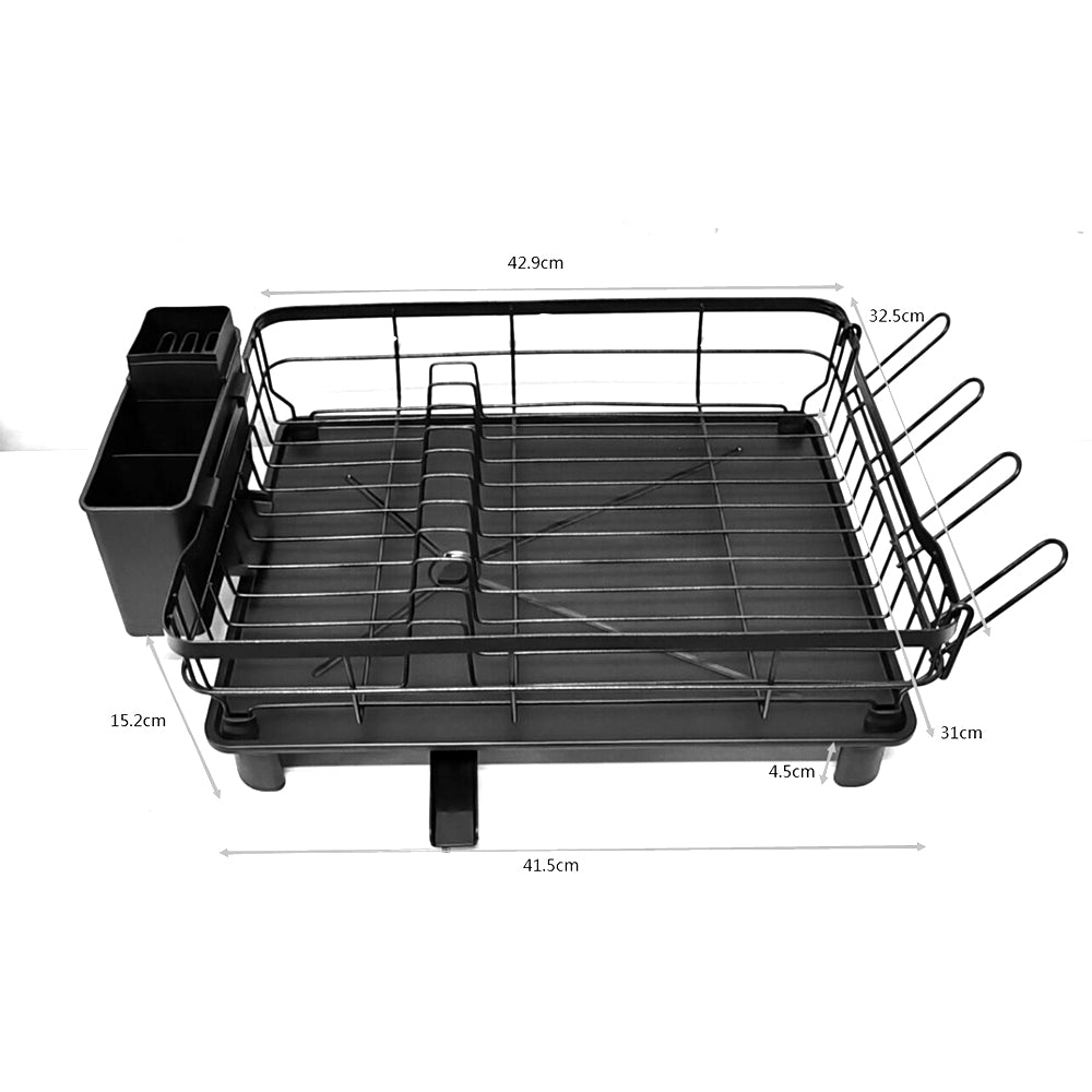 Dish Drying Rack Stainless Steel Dish Drainer with Drip Tray and Utensil Holder - Grey