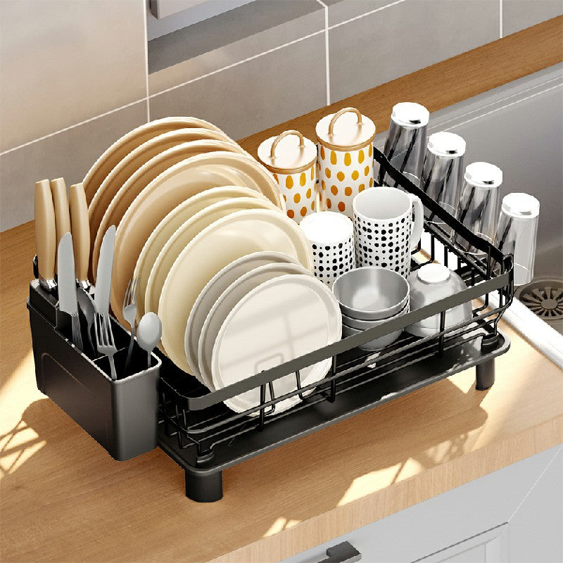 Dish Drying Rack Stainless Steel Dish Drainer with Drip Tray and Utensil Holder - Grey