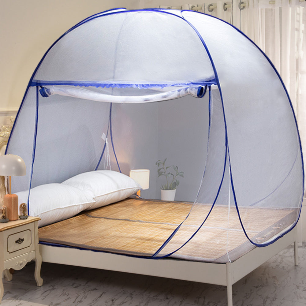 Yurt Mosquito Net Pop-Up Netting Tent Lace Cover with Single Door 100 x 190cm - Coffee or Blue