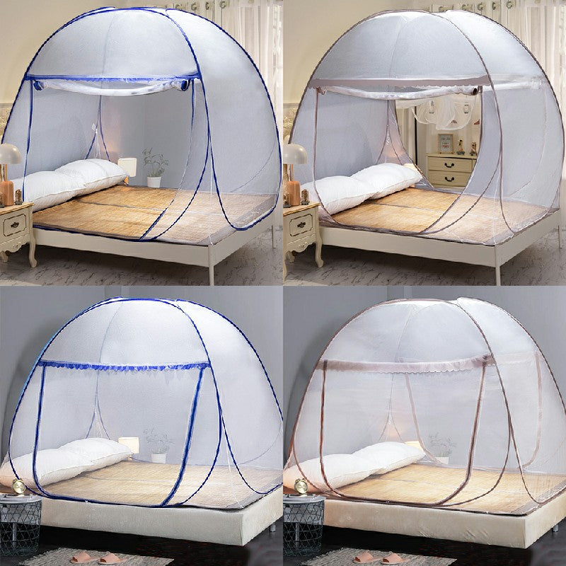 Yurt Mosquito Net Pop-Up Netting Tent Lace Cover with Single Door 100 x 190cm - Coffee or Blue