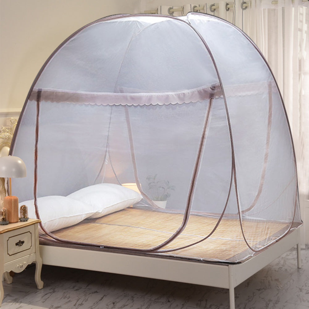 Yurt Mosquito Net Pop-Up Netting Tent Lace Cover with Single Door 100 x 190cm - Coffee or Blue