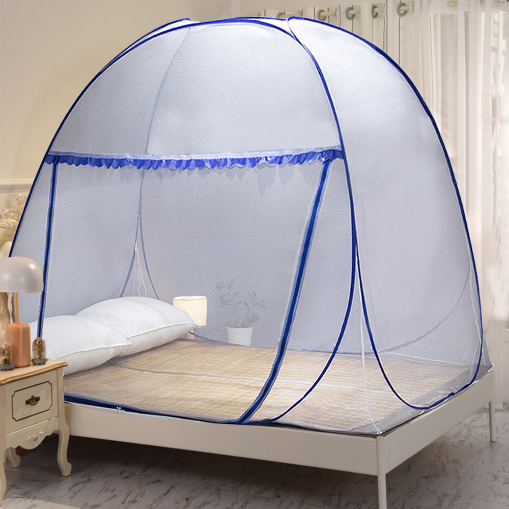 Yurt Mosquito Net Pop-Up Netting Tent Lace Cover with Single Door 100 x 190cm - Coffee or Blue