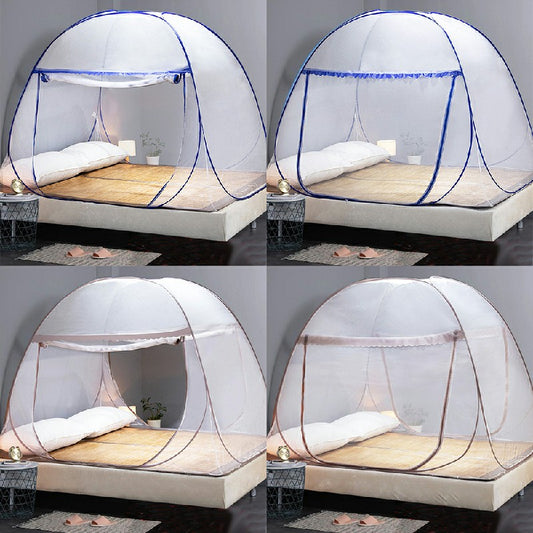 Yurt Mosquito Net Pop-Up Netting Tent Lace Cover with Single Door 100 x 190cm - Coffee or Blue