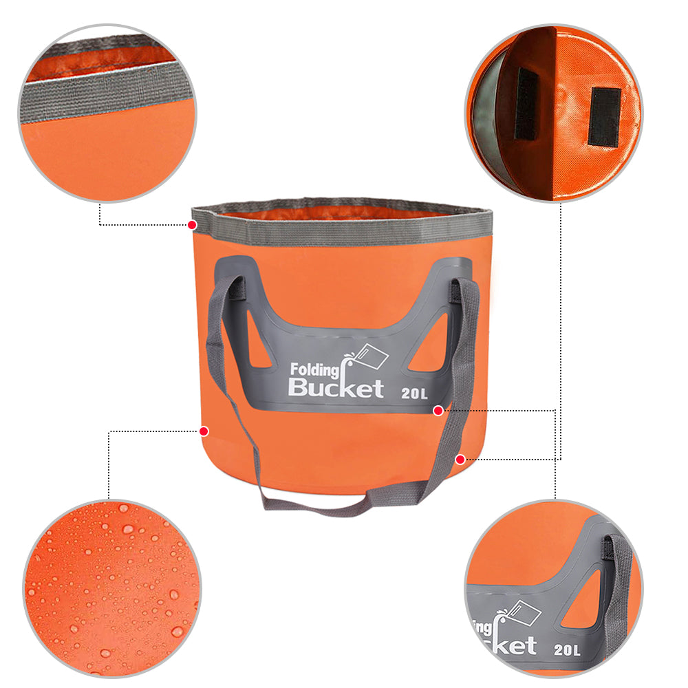 20L Foldable Water Bucket Collapsible Water Storage Container Wash Basin for Outdoor Camping - Orange