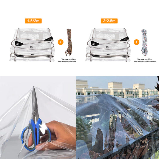 Clear PVC Tarpaulin Heavy Duty Waterproof Transparent Cover Tarp for Greenhouse Garden Patio 2 m x 1.5 m