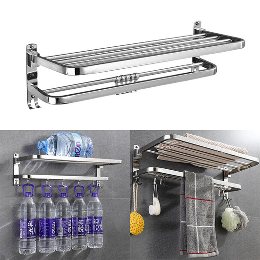 Foldable Double Towel Rail Holder Wall Mounted Stainless Steel Bathroom Rack Shelf