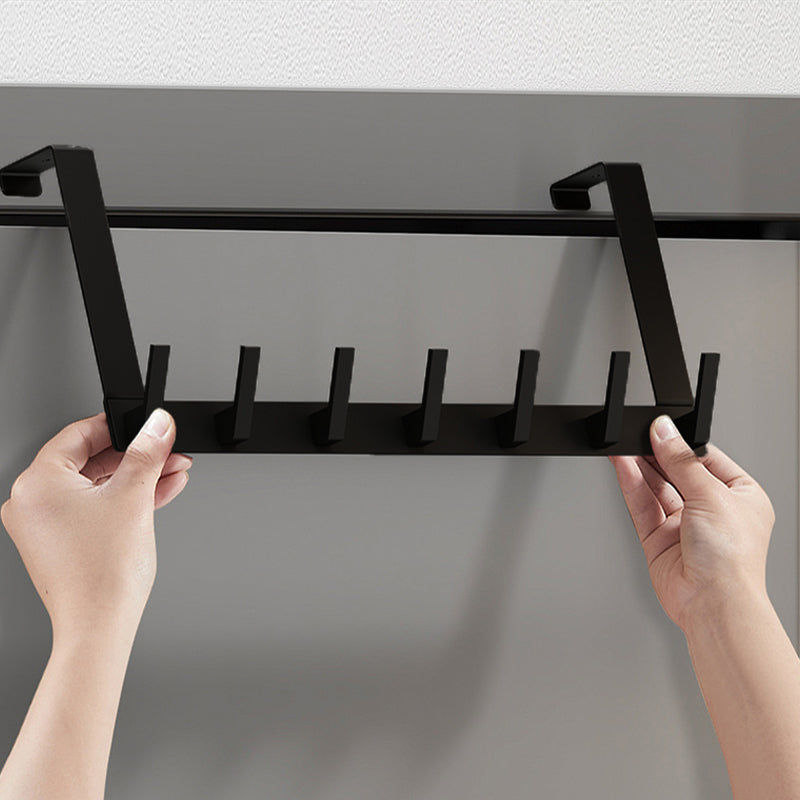 Over Door Hook Hanger Aluminum Alloy Coat Hooks Rack with 7 Hooks - Black Grey