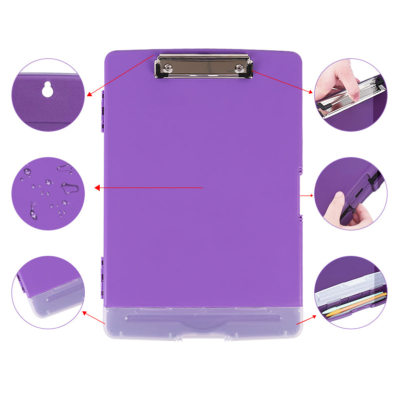 Plastic A4 Clipboard Folder with Storage and Separate Pen Holder Colour Purple Blue Black